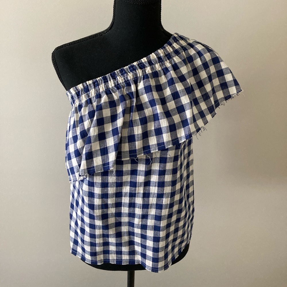 Anthropologie THE LADY & THE SAILOR One Shoulder Gingham Top M